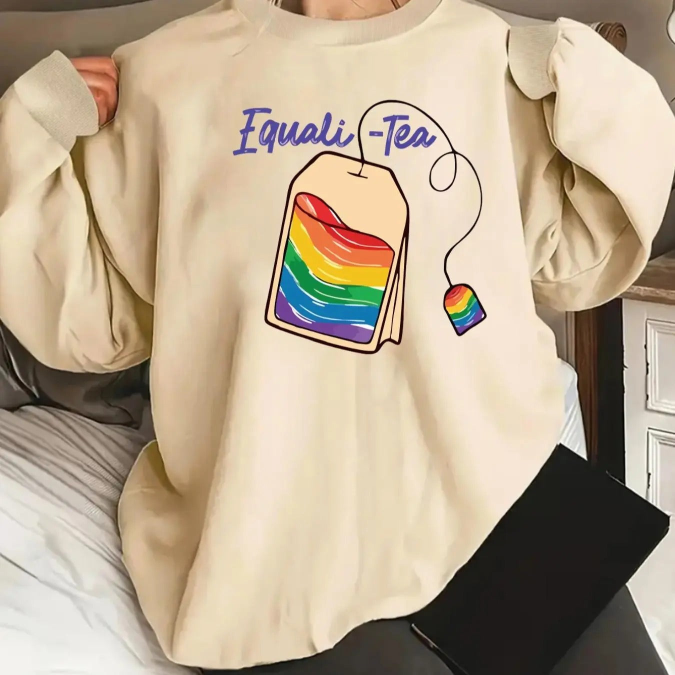 Women's Letter & Cartoon Print Drop Shoulder Sweatshirt, Casual Long Sleeve Round Neck Pullover for Fall & Winter, Ladies...