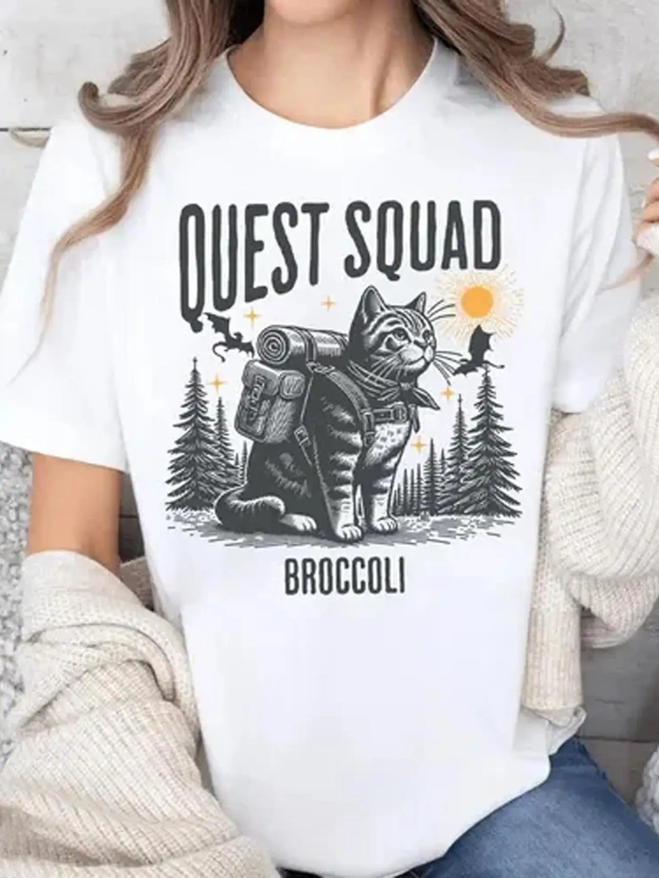 Women's Letter & Cat Print Round Neck Graphic Tee, Vintage Trendy Casual Short Sleeve T-shirt for Daily Wear, Ladies...