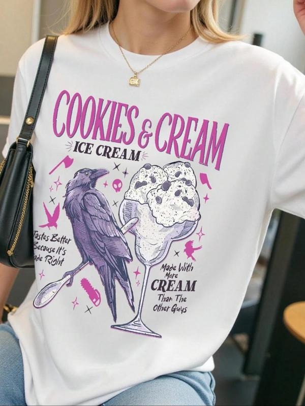 Women's Letter & Cookies Print Round Neck Tee, Fashion Casual Crew Neck T-Shirt for Daily Holiday Vacation Outdoor Wear,...