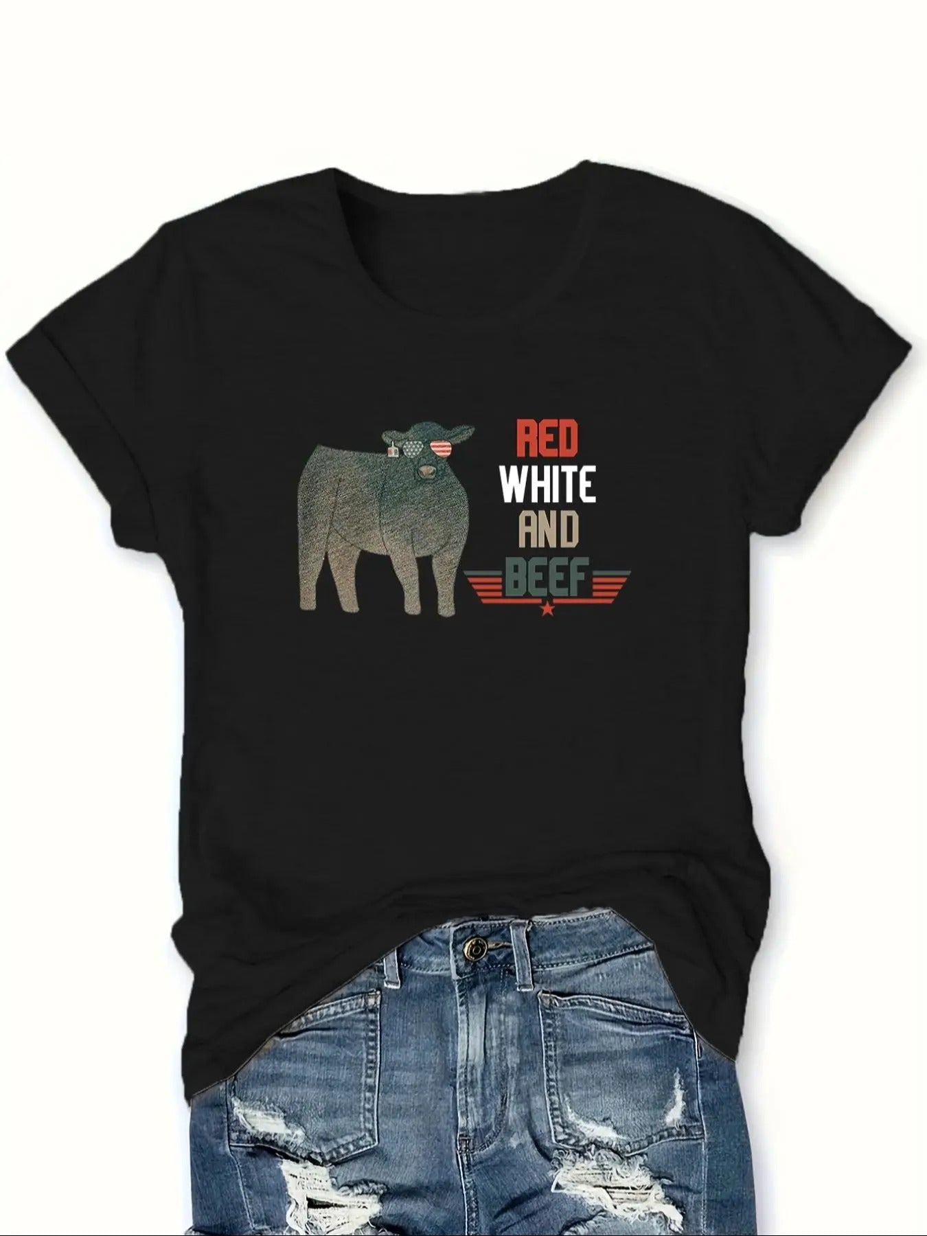 Women's Letter & Cow Print Round Neck Tee, Casual Short Sleeve T-shirt for Daily Wear, Ladies All Seasons Outfit Hoodie,...