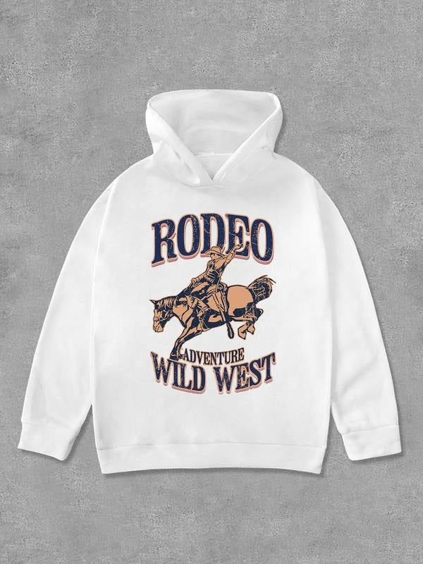 Women's Letter & Cowboy Print Hoodie, Casual Comfy Long Sleeve Hooded Sweatshirt for Daily Wear, Women Top for Fall &...