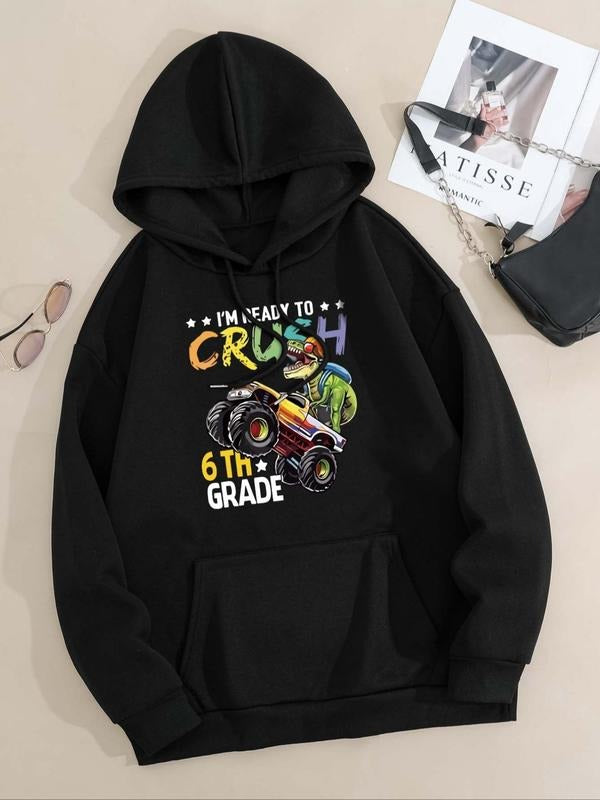Women's Letter & Dinosaur Graphic Print Hoodie, Casual Long Sleeve Hooded Sweatshirt for Fall & Winter, Women's Top for...