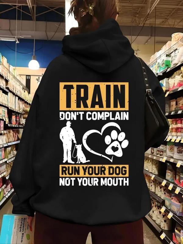 Women's Letter & Dog Print Drawstring Hoodie, 1 Count Fashion Casual Hooded Sweatshirt for Daily Holiday Outdoor Wear,...