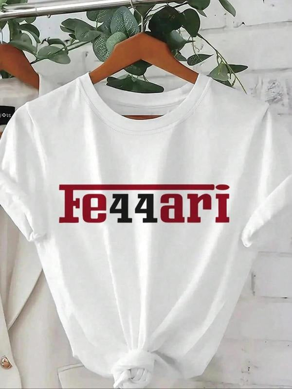 Women's Letter & Dog Print Round Neck Tee, Vintage Trendy Casual Short Sleeve T-shirt for Daily Wear, Ladies Summer...