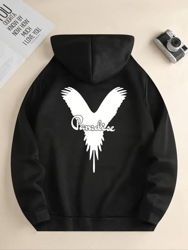 Women's Letter & Eagle Print Drop Shoulder Hoodie, Fashion Casual Drawstring Pocket Hooded Sweatshirt for Daily Holiday...
