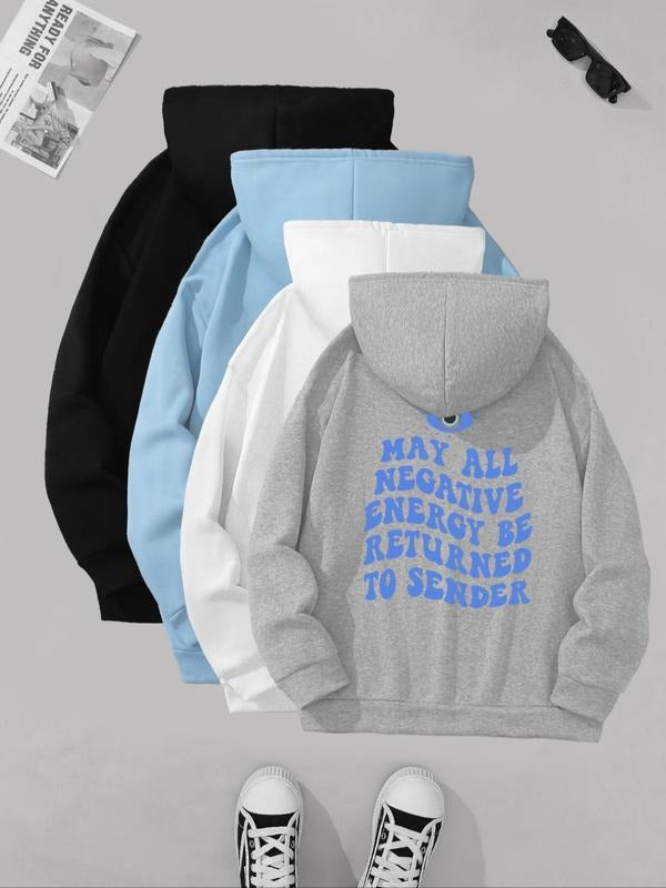 Women's Letter & Eye Print Drop Shoulder Hoodie, Trendy Drawstring Pocket Hooded Sweatshirt for Daily Holiday Outdoor...