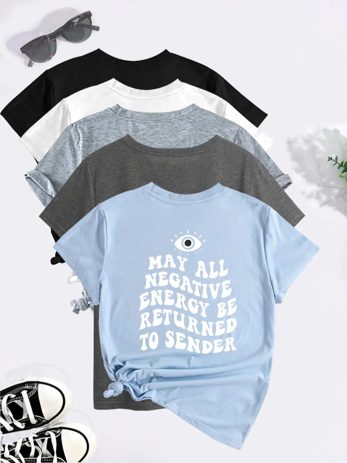 Women's Letter & Eye Print Round Neck Tee, Casual Short Sleeve Crew Neck T-Shirt for Summer, Fashion Women's Top for...
