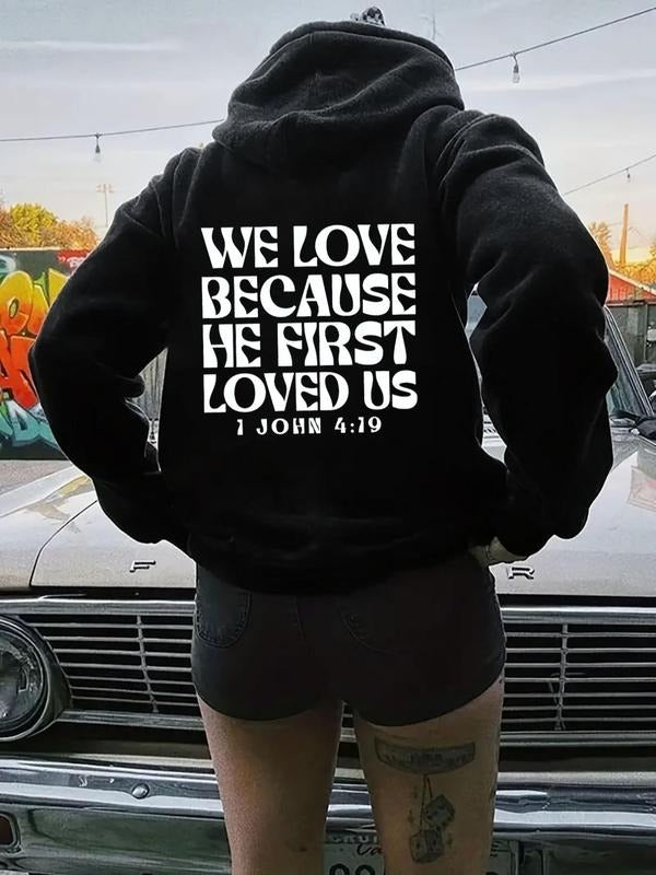 Women's Letter & Figure Print Drop Shoulder Hoodie, Fashion Casual Drawstring Pocket Hooded Sweatshirt for Daily Holiday...