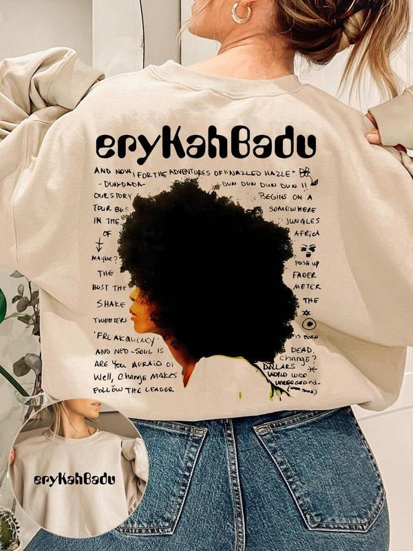 Women's Letter & Figure Print Drop Shoulder Pullover, Fashion Casual Crew Neck Sweatshirt for Daily Holiday Outdoor Wear,...