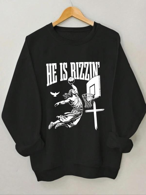 Women's Letter & Figure Print Drop Shoulder Sweatshirt, Casual Long Sleeve Round Neck Pullover for Daily Wear, Ladies...