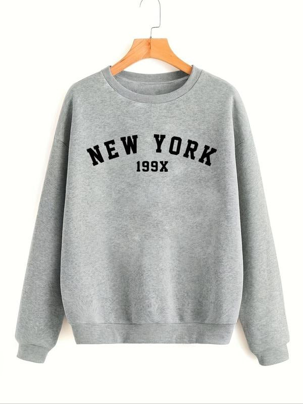 Women's Letter & Figure Print Drop Shoulder Sweatshirt, Casual Long Sleeve Round Neck Pullover for Fall & Winter, Ladies...