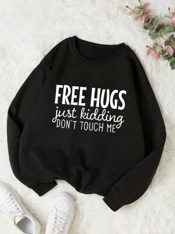 Women's Letter & Figure Print Drop Shoulder Sweatshirt, Casual Long Sleeve Round Neck Pullover for Fall & Winter, Women's...