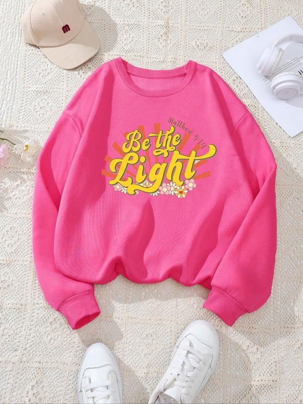 Women's Letter & Figure Print Drop Shoulder Sweatshirt, Casual Long Sleeve Round Neck Pullover for Fall & Winter, Women's...