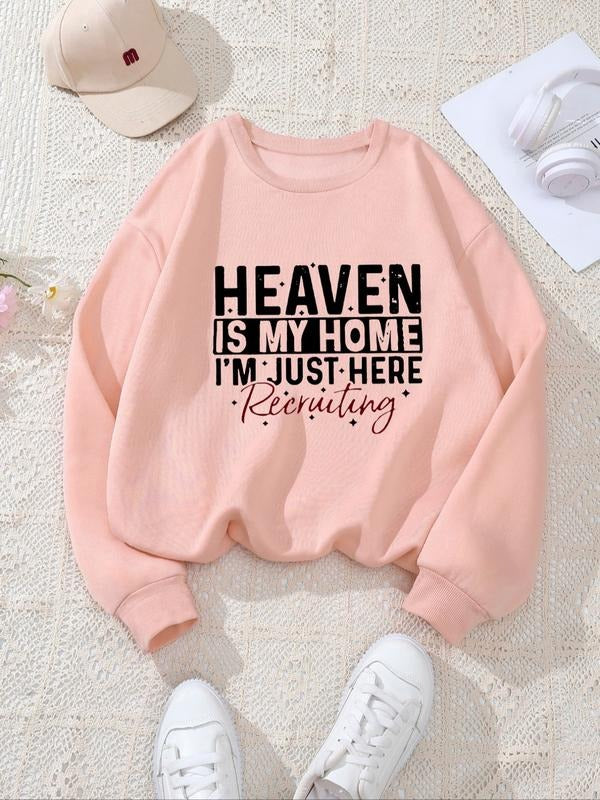 Women's Letter & Figure Print Drop Shoulder Sweatshirt, Casual Long Sleeve Round Neck Pullover for Fall & Winter, Women's...