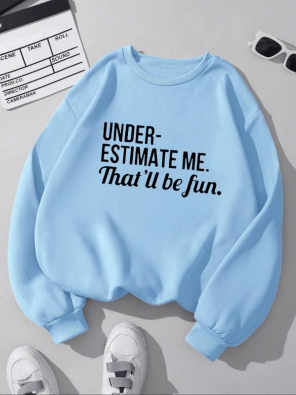 Women's Letter & Figure Print Drop Shoulder Sweatshirt, Casual Long Sleeve Round Neck Pullover for Fall & Winter, Women's...