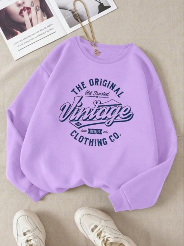 Women's Letter & Figure Print Drop Shoulder Sweatshirt, Casual Long Sleeve Round Neck Pullover for Fall & Winter, Women's...