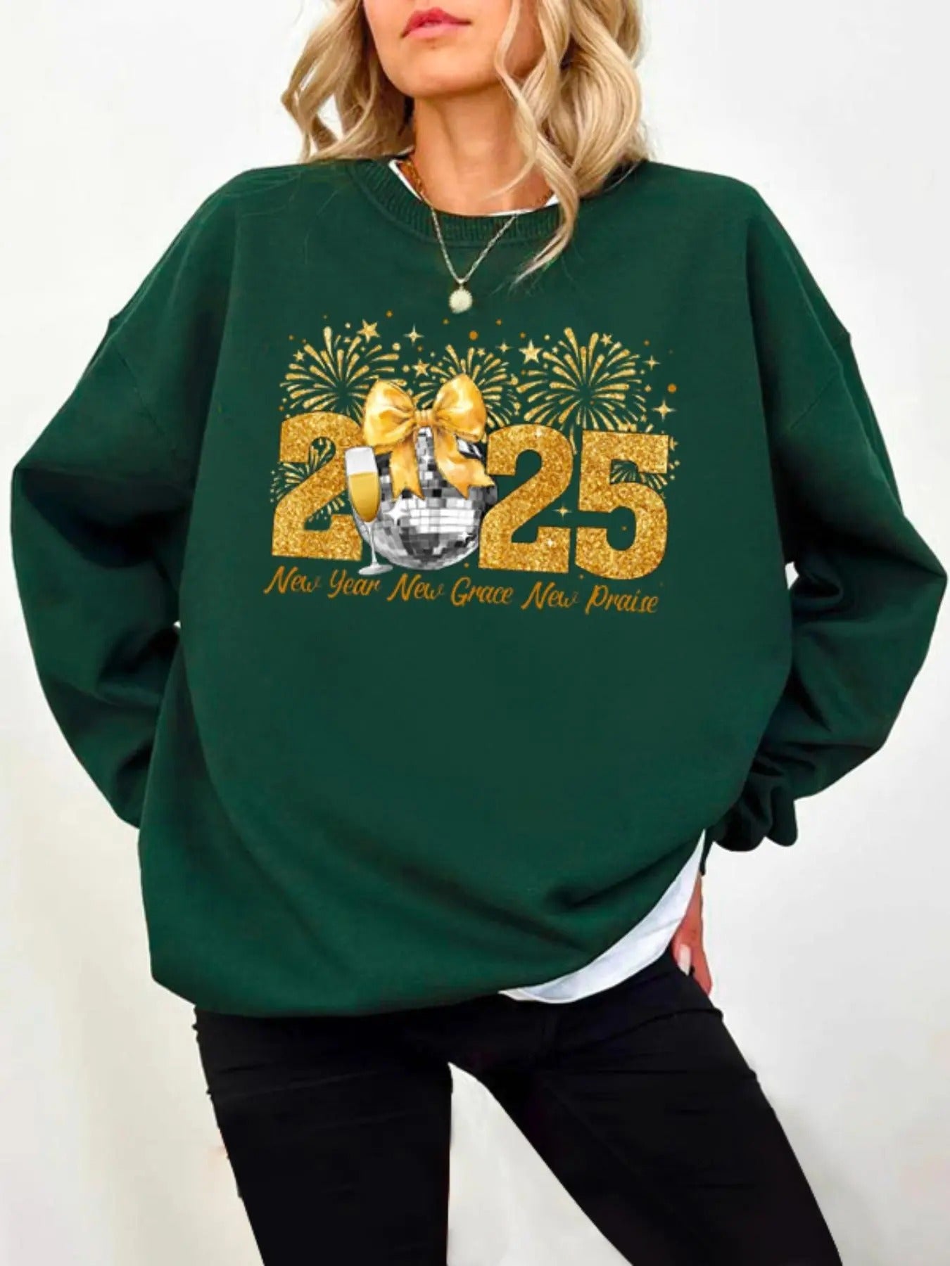 Women's Letter & Figure Print Round Neck Sweatshirt, Casual Long Sleeve Crew Neck Pullover for Fall & Winter, Women's...