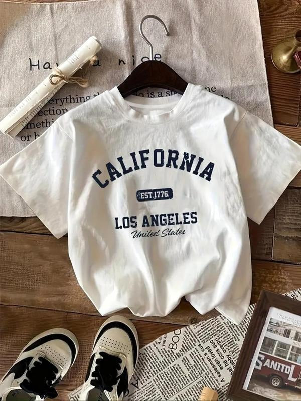 Women's Letter & Figure Print Round Neck Tee, Casual Short Sleeve Crew Neck T-Shirt for Summer, Fashion Women's Top for...