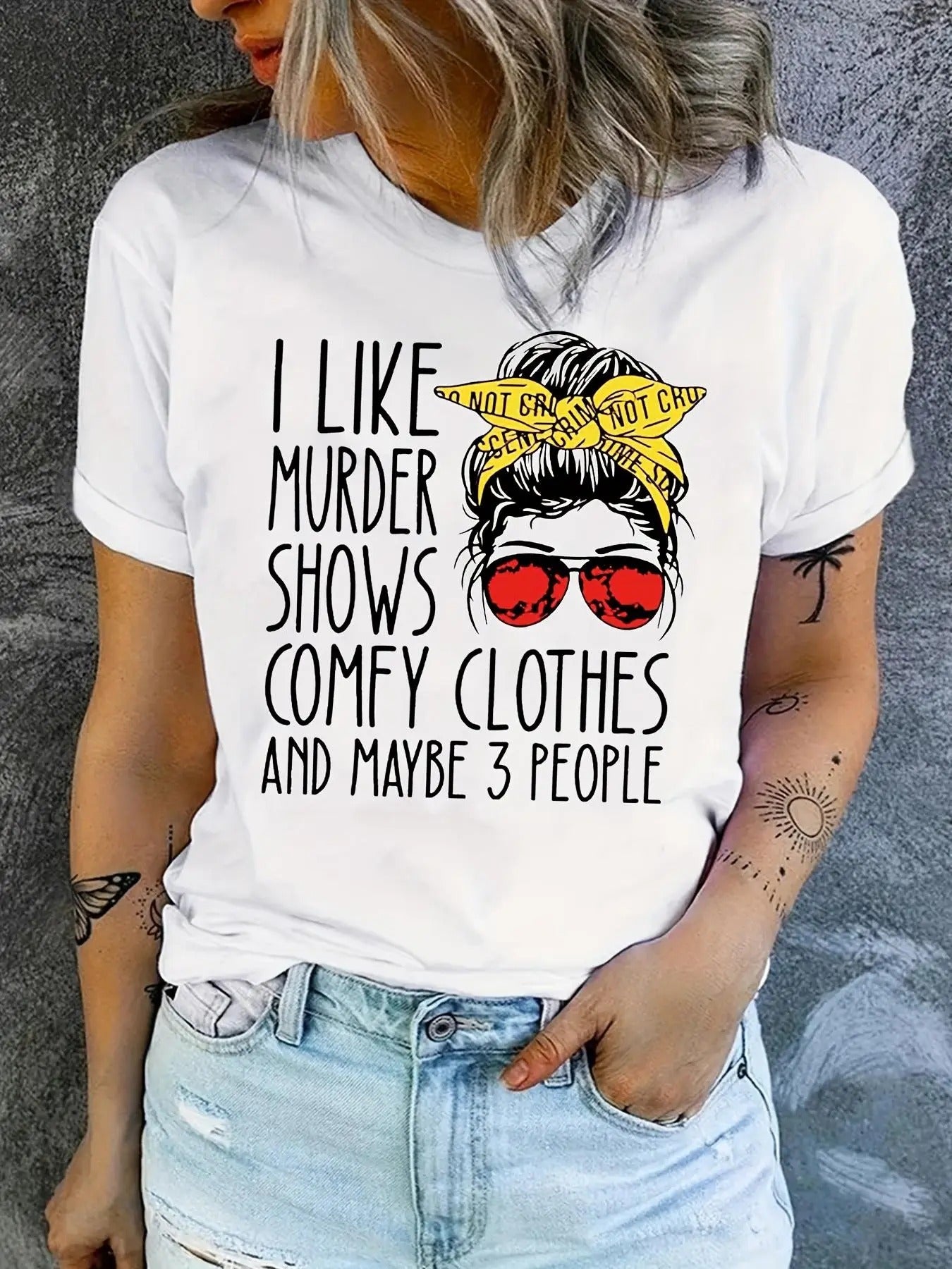 Women's Letter & Figure Print Round Neck Tee, Casual Short Sleeve T-shirt for Daily Wear, Ladies All Seasons Outfit style...