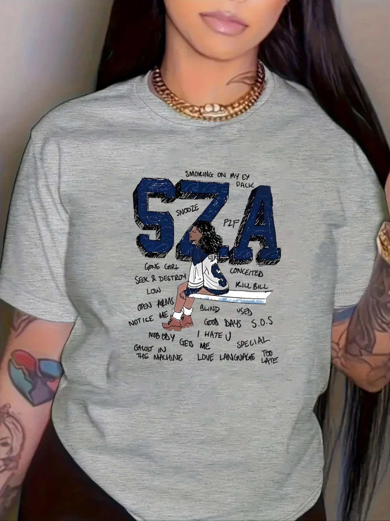 Women's Letter & Figure Print Round Neck Tee, Fashion Casual Crew Neck T-shirt for Daily Holiday Vacation Outdoor Wear,...
