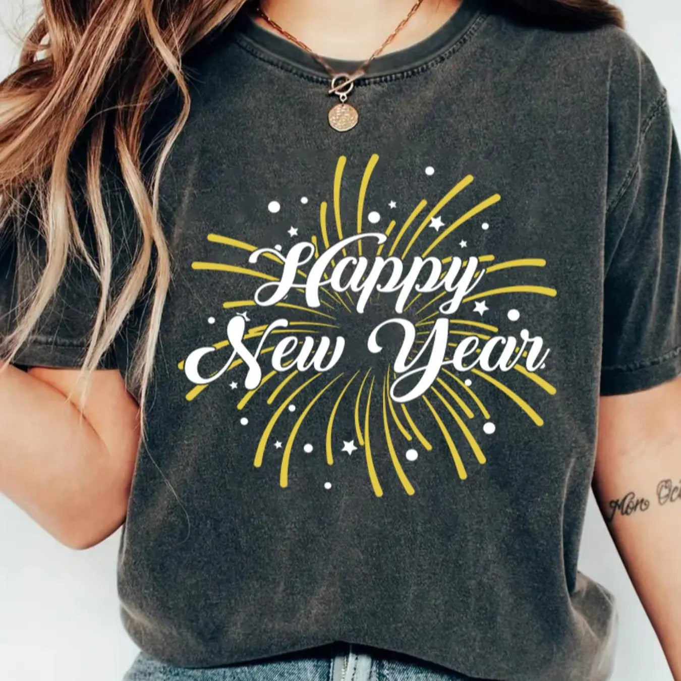 Women's Letter & Fireworks Print Round Neck Tee, Casual Short Sleeve Crew Neck T-Shirt for Summer, Fashion Women's Top...