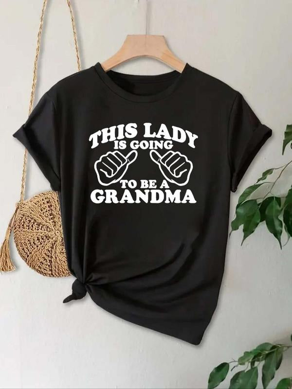 Women's Letter & Fist Print Round Neck Tee, Fashion Casual Crew Neck T-shirt for Daily Holiday Vacation Outdoor Wear,...