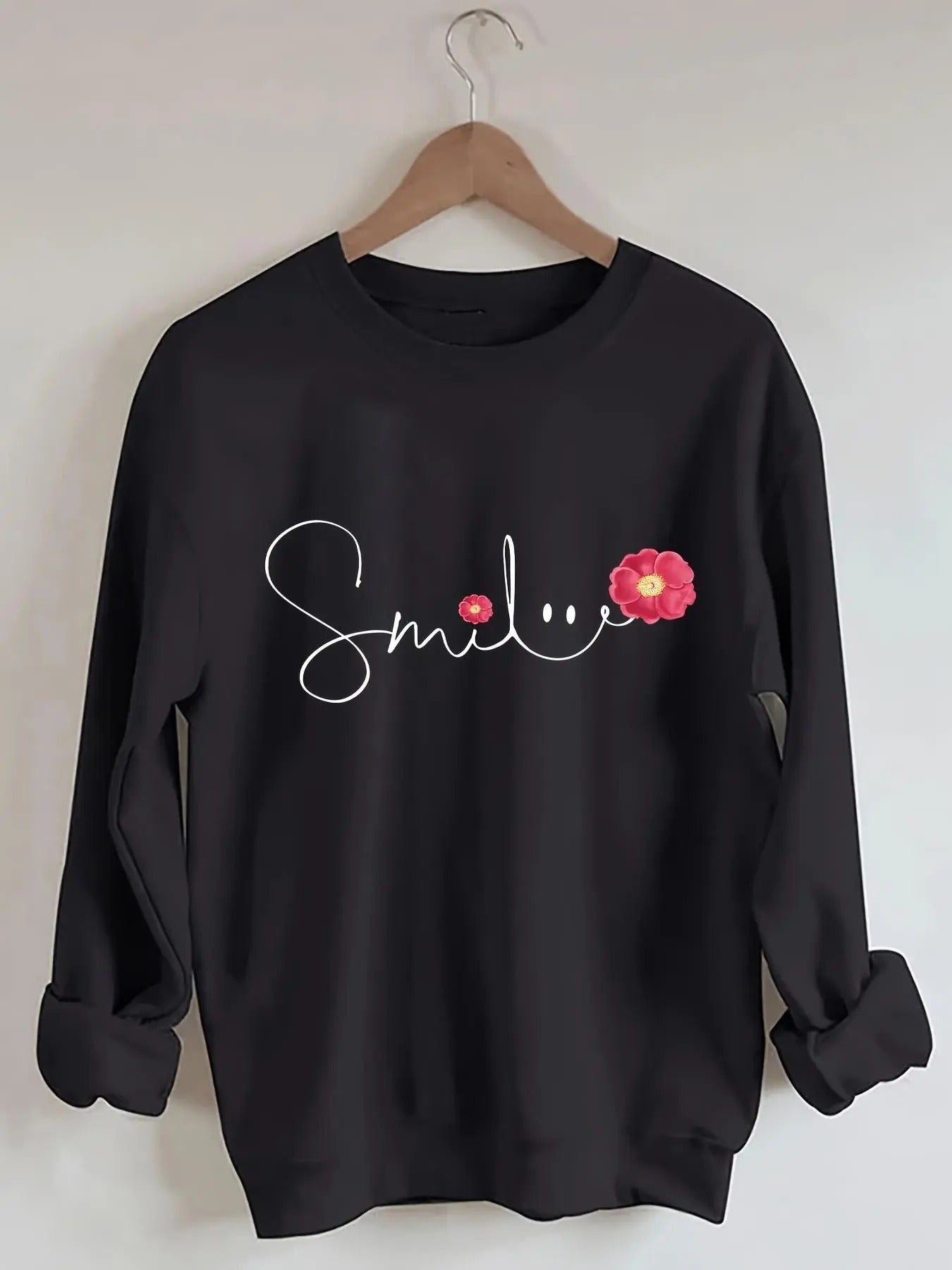 Women's Letter & Floral Print Crew Neck Sweatshirt, Casual Drop Shoulder Long Sleeve Pullover, Women's Fall & Winter...