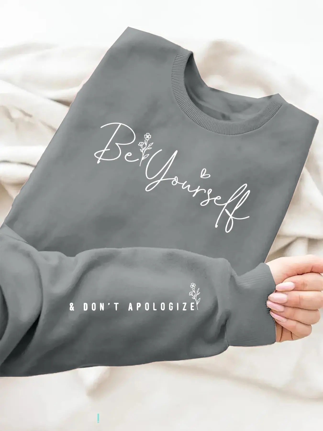 Women's Letter & Floral Print Crew Neck Sweatshirt, Casual Drop Shoulder Long Sleeve Pullover, Women's Fall & Winter...