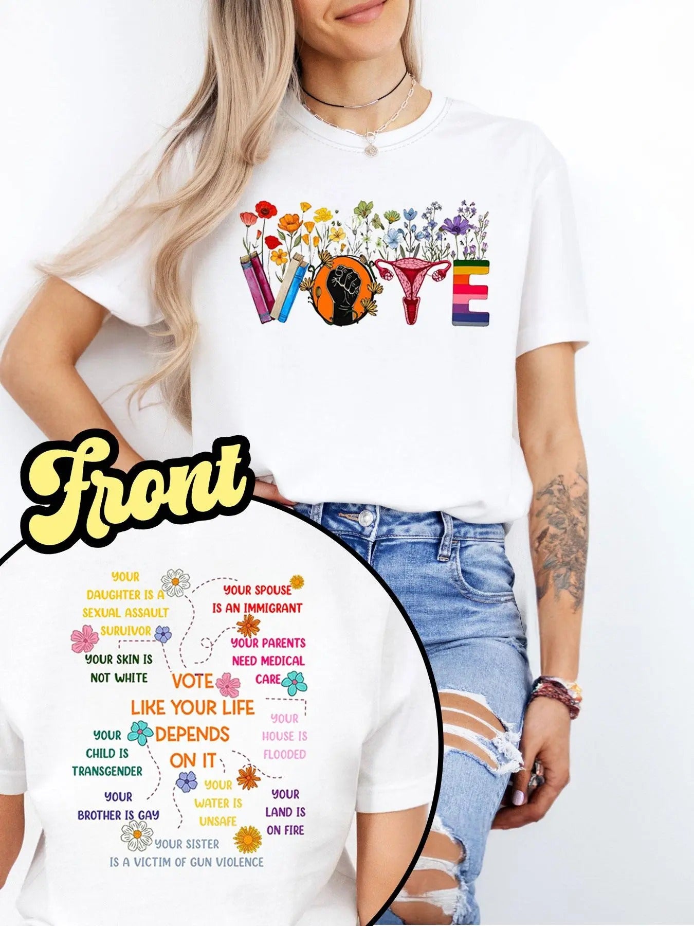 Women's Letter & Floral Print Round Neck Graphic Tee, Trendy Casual Short Sleeve T-shirt for Daily Wear, Ladies All...