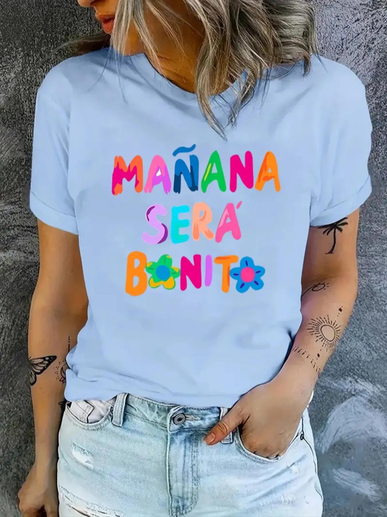 Women's Letter & Floral Print Round Neck Tee, Fashion Casual Short Sleeve T-shirt, Ladies Summer Clothes for Daily Wear...