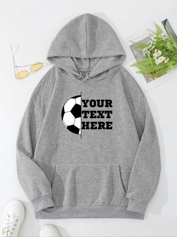 Women's Letter & Football Print Drop Shoulder Hoodie, Fashion Casual Drawstring Pocket Hooded Sweatshirt for Daily...
