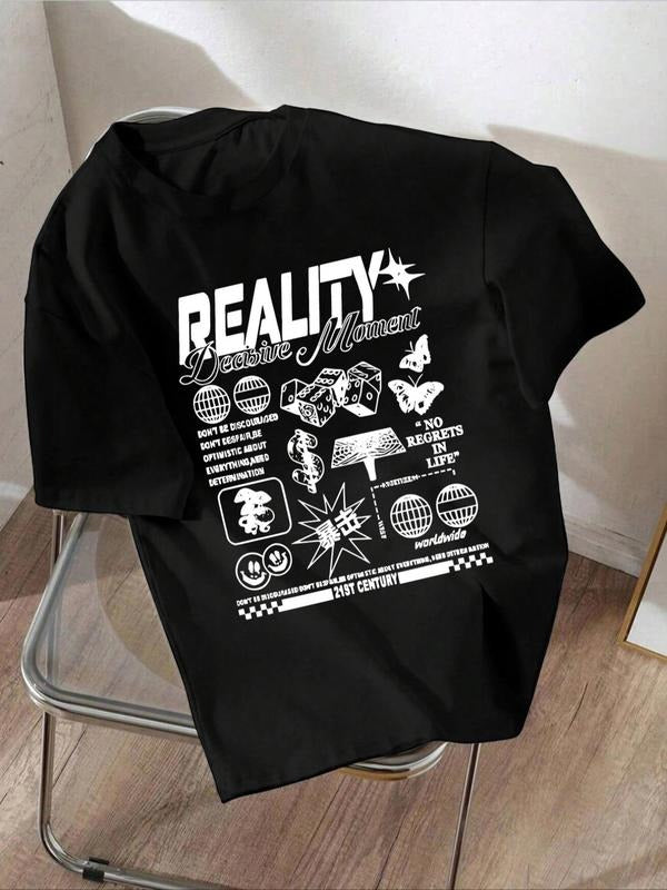 Women's Letter & Game Console Print Round Neck Tee, Trendy Casual Short Sleeve T-Shirt for Daily Wear, Ladies All Seasons...