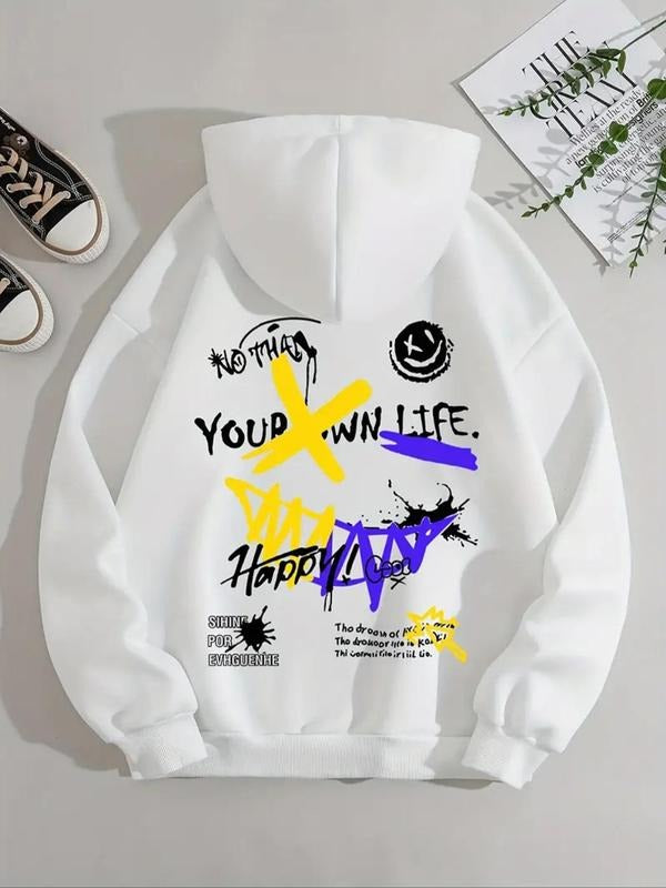 Women's Letter & Geometric Print Drawstring Hoodie, Fashion Casual Hooded Sweatshirt for Daily Holiday Outdoor Wear,...