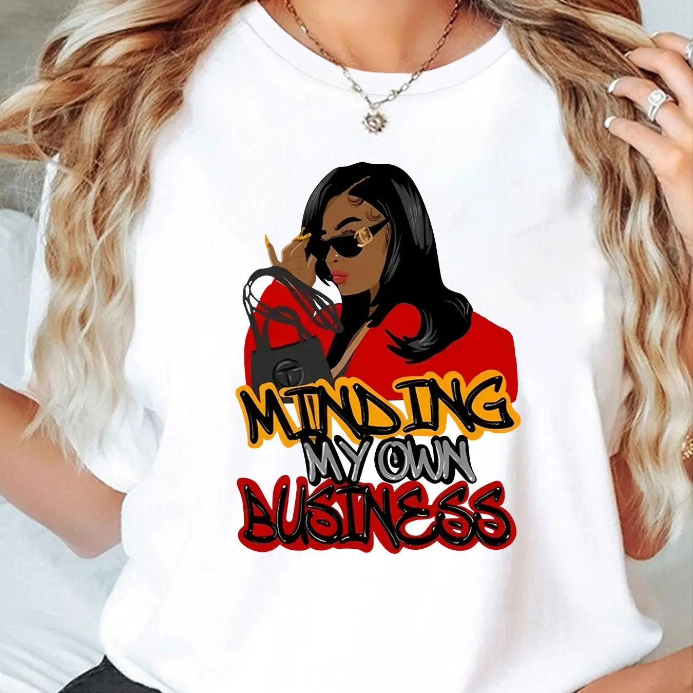 Women's Letter & Girl Print Round Neck Graphic Tee, Vintage Trendy Casual Drop Shoulder Short Sleeve T-shirt for Daily...