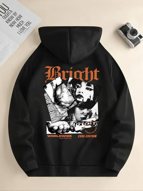 Women's Letter & Graphic Print Drop Shoulder Hoodie, Fashion Casual Drawstring Pocket Hooded Sweatshirt for Daily Holiday...