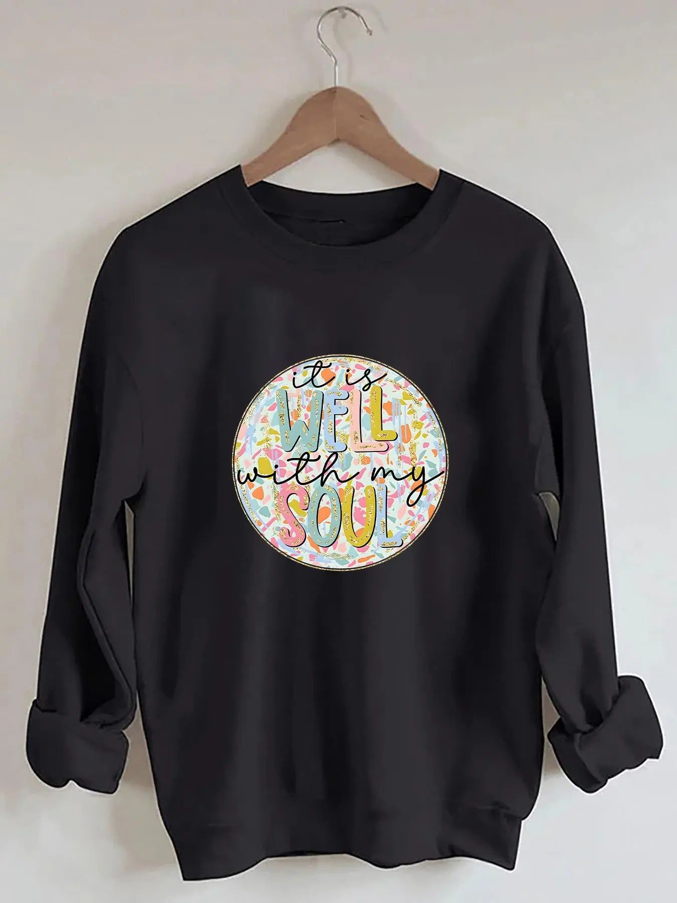 Women's Letter & Graphic Print Drop Shoulder Sweatshirt, Casual Long Sleeve Round Neck Pullover for Fall & Winter, Ladies...