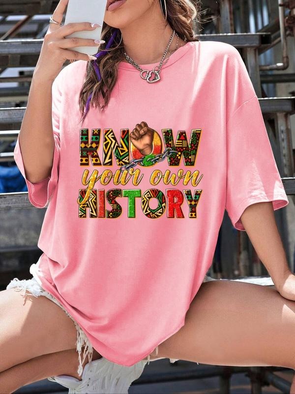 Women's Letter & Graphic Print Round Neck  Tee, Vintage Trendy Casual Drop Shoulder Half Sleeve T-shirt for Daily Wear,...