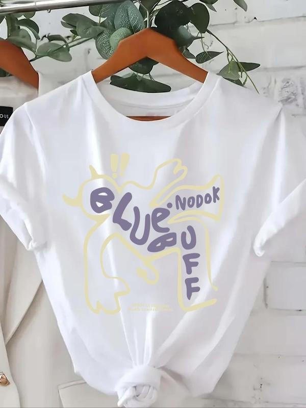 Women's Letter & Graphic Print Round Neck Tee, Casual Short Sleeve Crew Neck T-shirt, Ladies All Seasons Outfit for Daily...
