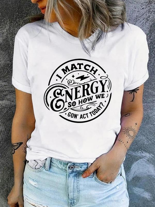 Women's Letter & Graphic Print Round Neck Tee, Vintage Trendy Casual Short Sleeve T-shirt for Daily Wear, Ladies Outfit...