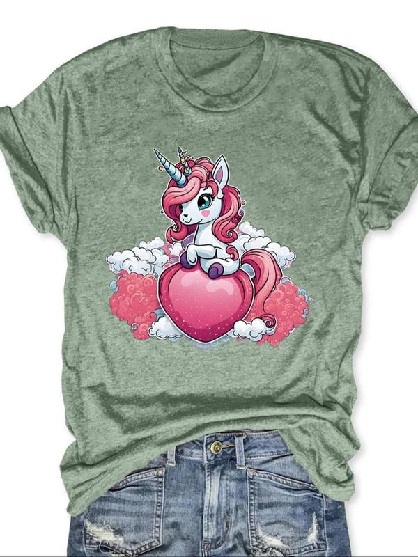 Women's Letter & Graphic Print Short Sleeve Tee, Fashion Casual Crew Neck T-shirt, Ladies Clothes for Daily Holiday...