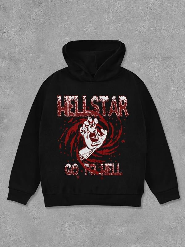 Letter & Hand Print Casual Long Sleeve Hooded Daily Outdoor Fall & Winter T-Shirts, Hoodie, Sweatshirt