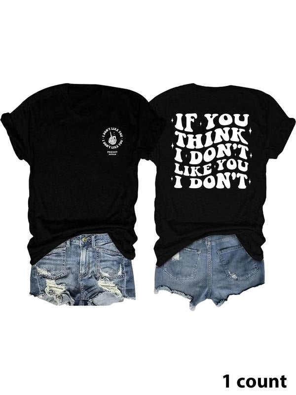 Women's Letter & Hand Print Round Neck Tee, Fashion Casual Crew Neck T-shirt for Daily Holiday Vacation Outdoor Wear,...