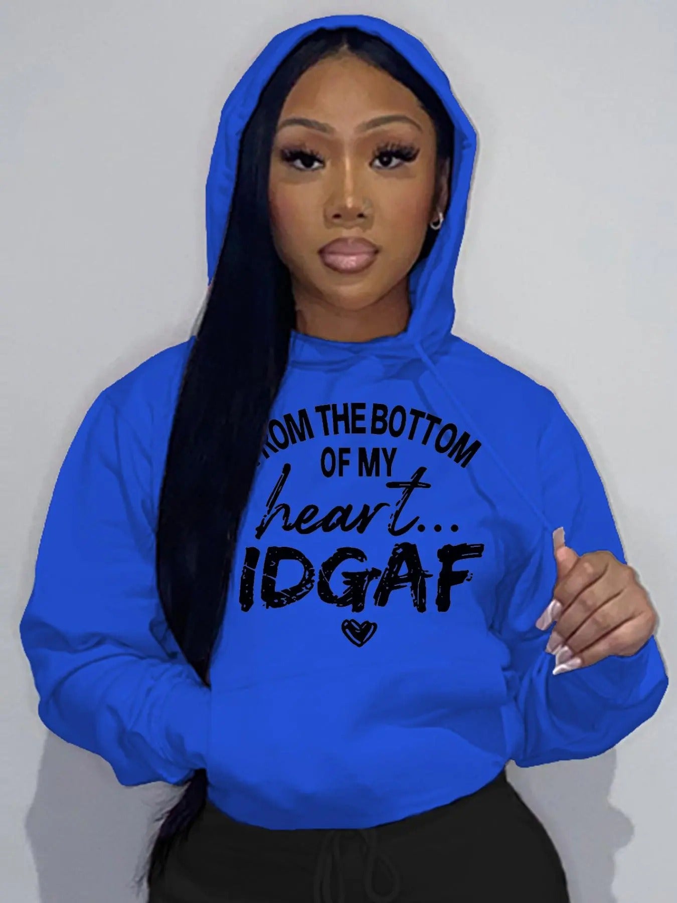 Women's Letter & Heart Print Drawstring Pocket Hoodie, Casual Long Sleeve Hooded Sweatshirt, Ladies Fall & Winter Clothes...