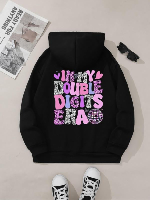 Women's Letter & Heart Print Drop Shoulder Hoodie, Fashion Casual Drawstring Pocket Hooded Sweatshirt for Daily Holiday...