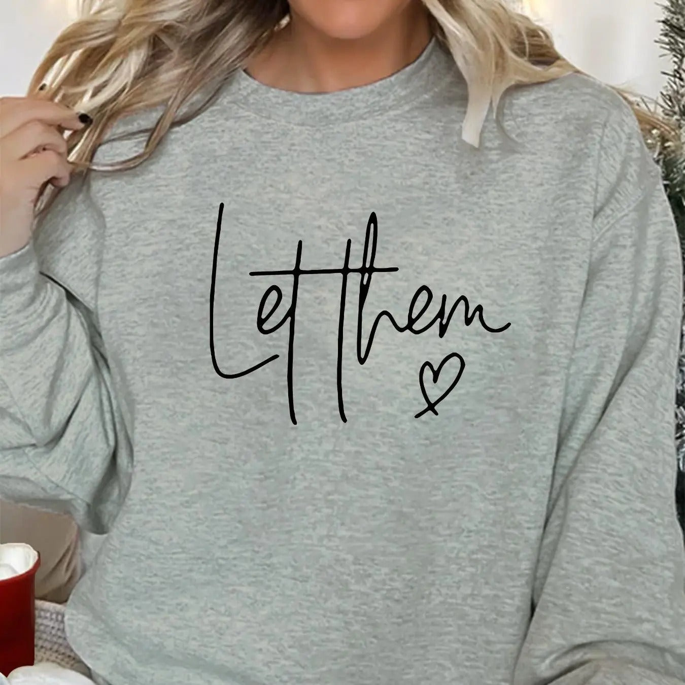 Women's Letter & Heart Print Drop Shoulder Sweatshirt, Casual Long Sleeve Round Neck Pullover for Fall & Winter, Ladies...
