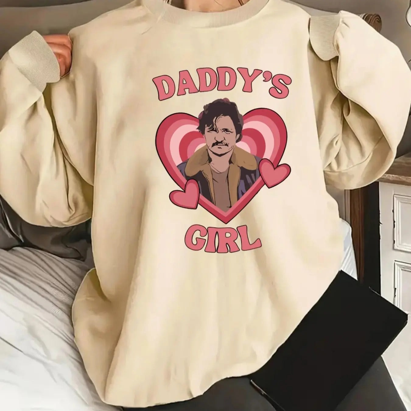 Women's Letter & Heart Print Drop Shoulder Sweatshirt, Casual Long Sleeve Round Neck Pullover for Fall & Winter, Ladies...