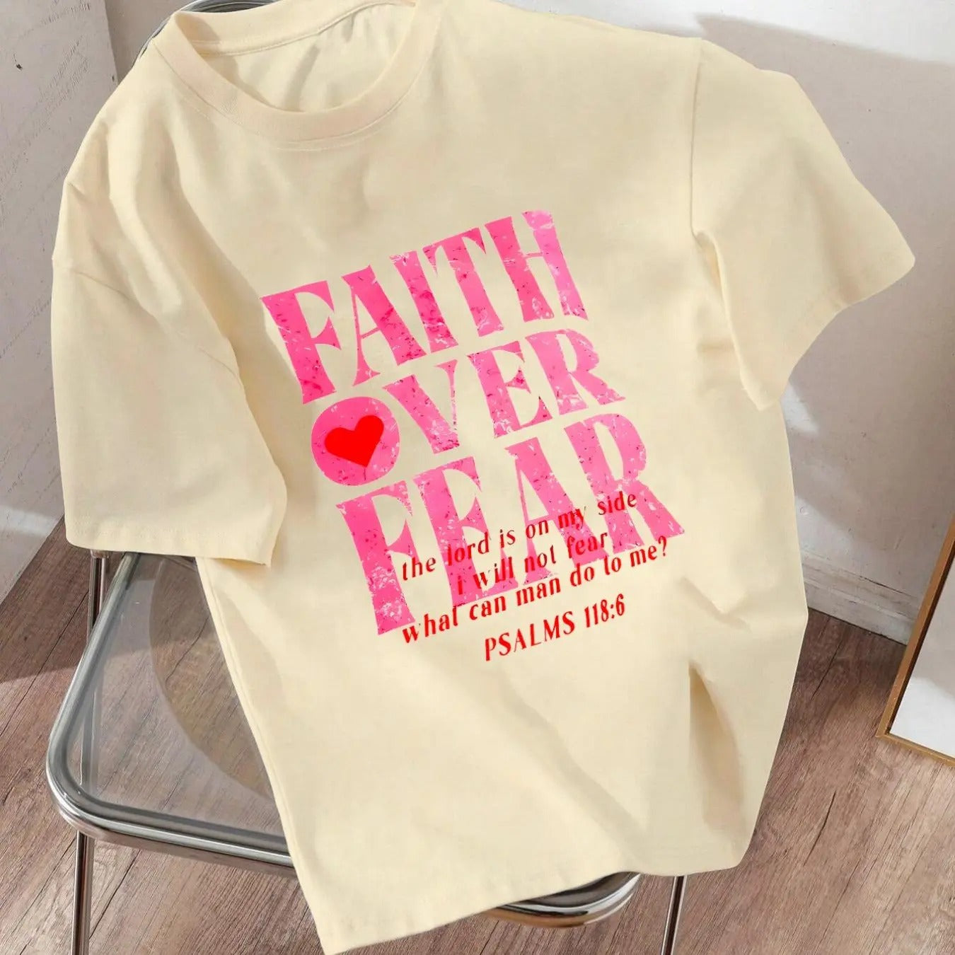 Women's Letter & Heart Print Drop Shoulder Tee, Casual Half Sleeve Round Neck T-shirt for Daily Wear, Ladies Clothes for...