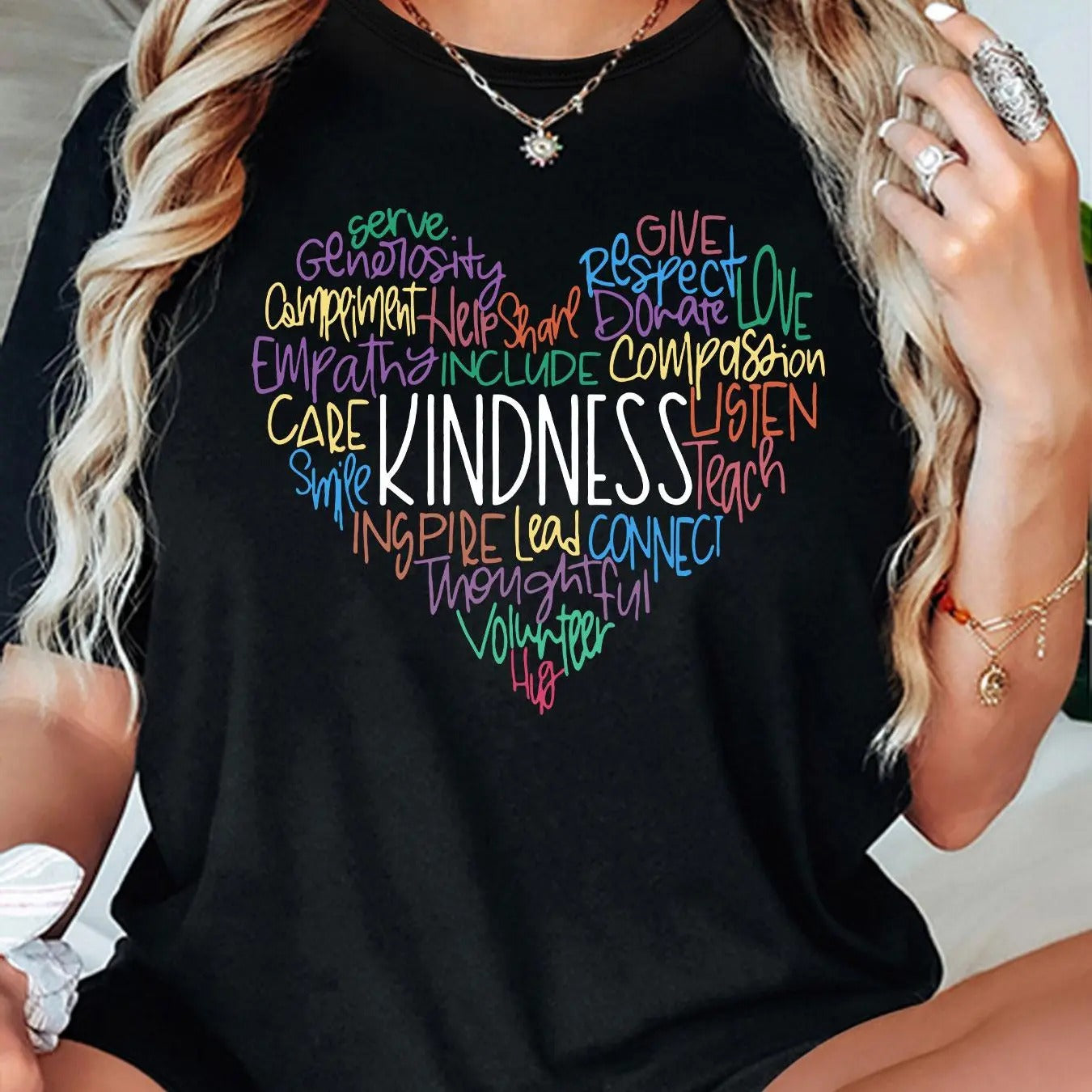 Women's Letter & Heart Print Drop Shoulder Tee, Casual Short Sleeve Round Neck T-shirt for Daily Wear, Ladies Clothes for...