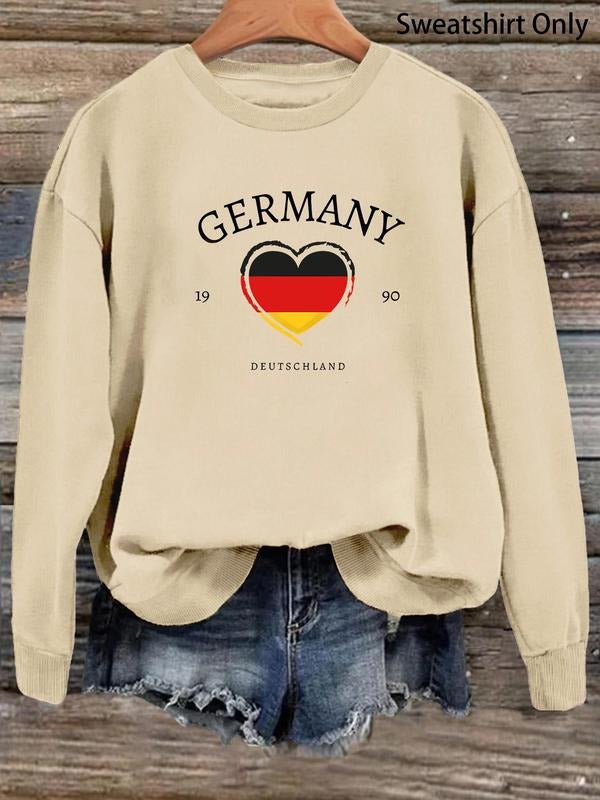 Women's Letter & Heart Print Round Neck Sweatshirt, Casual Long Sleeve Crew Neck Pullover for Fall & Winter, Fashion...