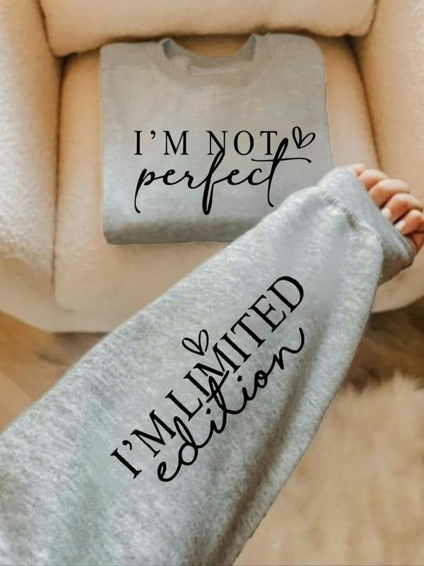 Women's Letter & Heart Print Round Neck Sweatshirt, Casual Long Sleeve Crew Neck Pullover for Spring & Fall, Fashion...